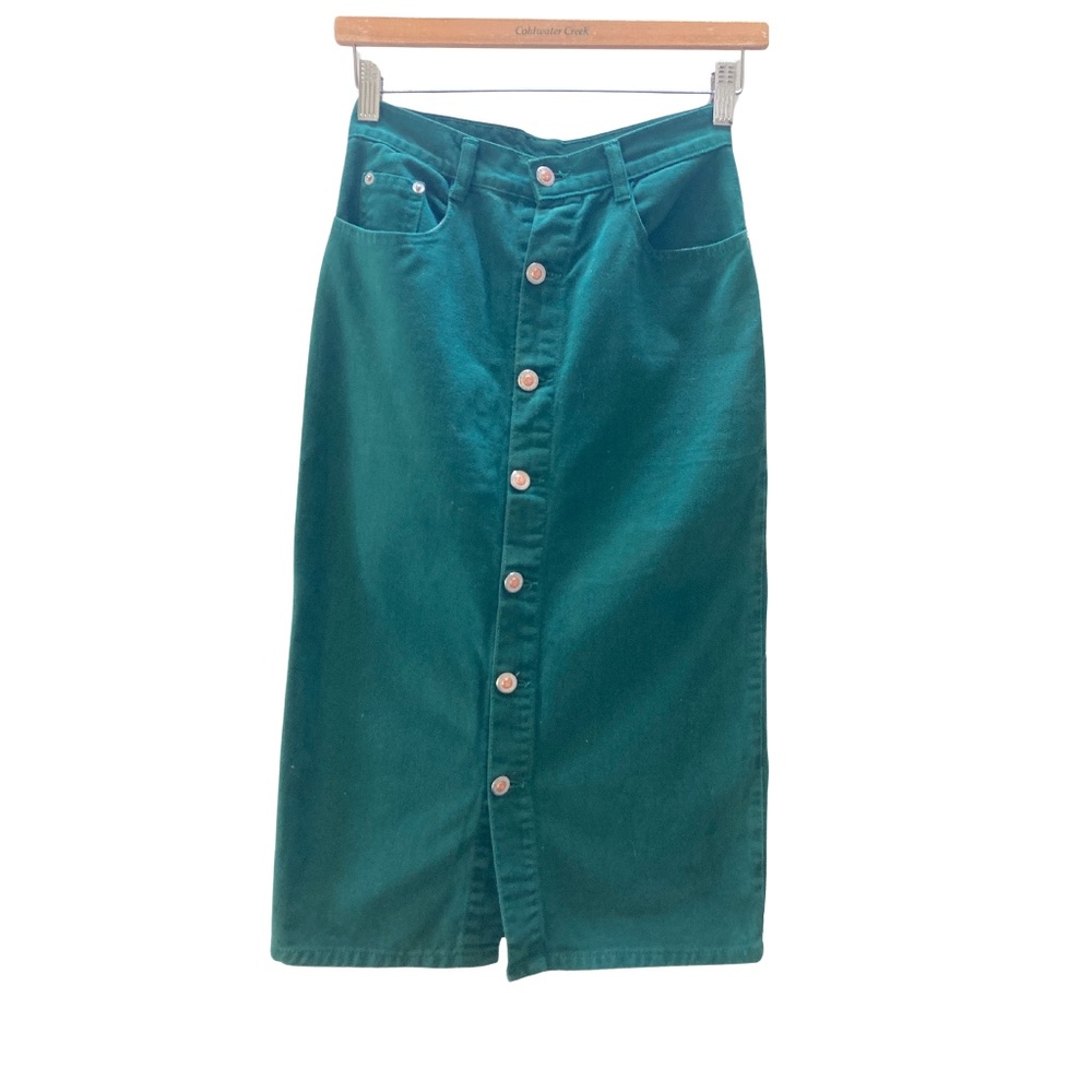 STEEL Jeans High Waist Green Denim Vintage Skirt with Buttons - Small